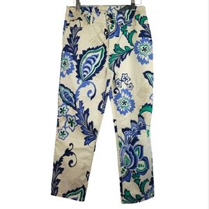 Chico's The So Lifting Crop Size 0 in Tan/Blue Paisley Floral Stretch